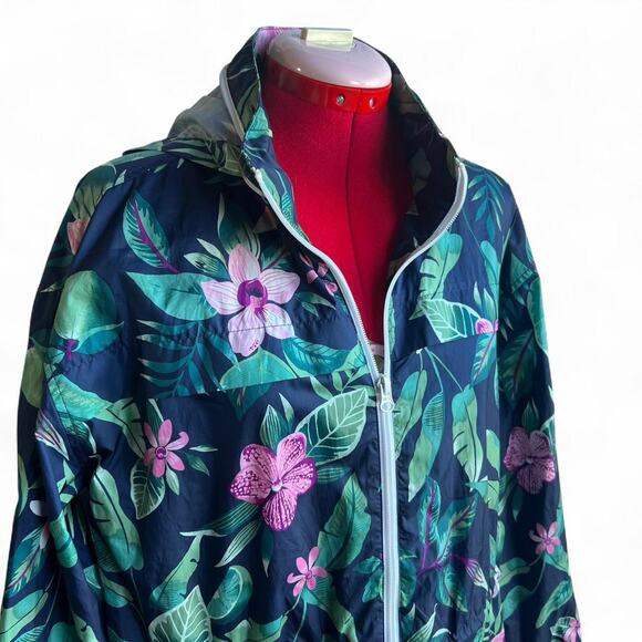 Old Navy Tropical Orchid Print Windbreaker Zip Up Jacket With Hood - Picture 2 of 7